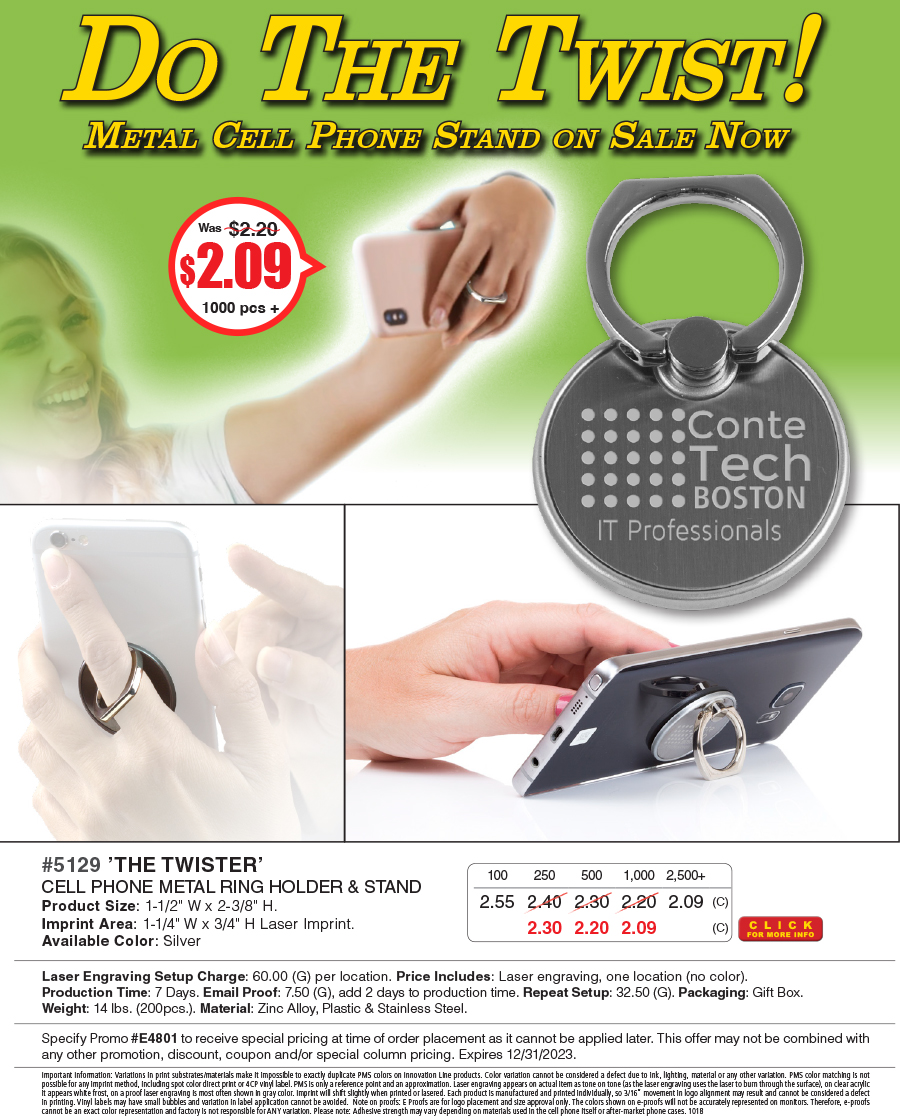 5129 The Twister - Cell Phone Metal Ring Holder and Stand