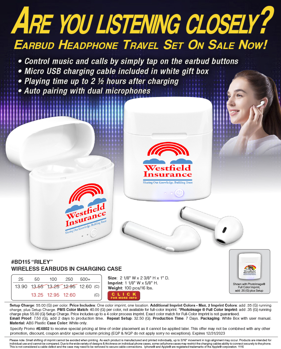 BD115 Wireless Earbuds in Charging Case