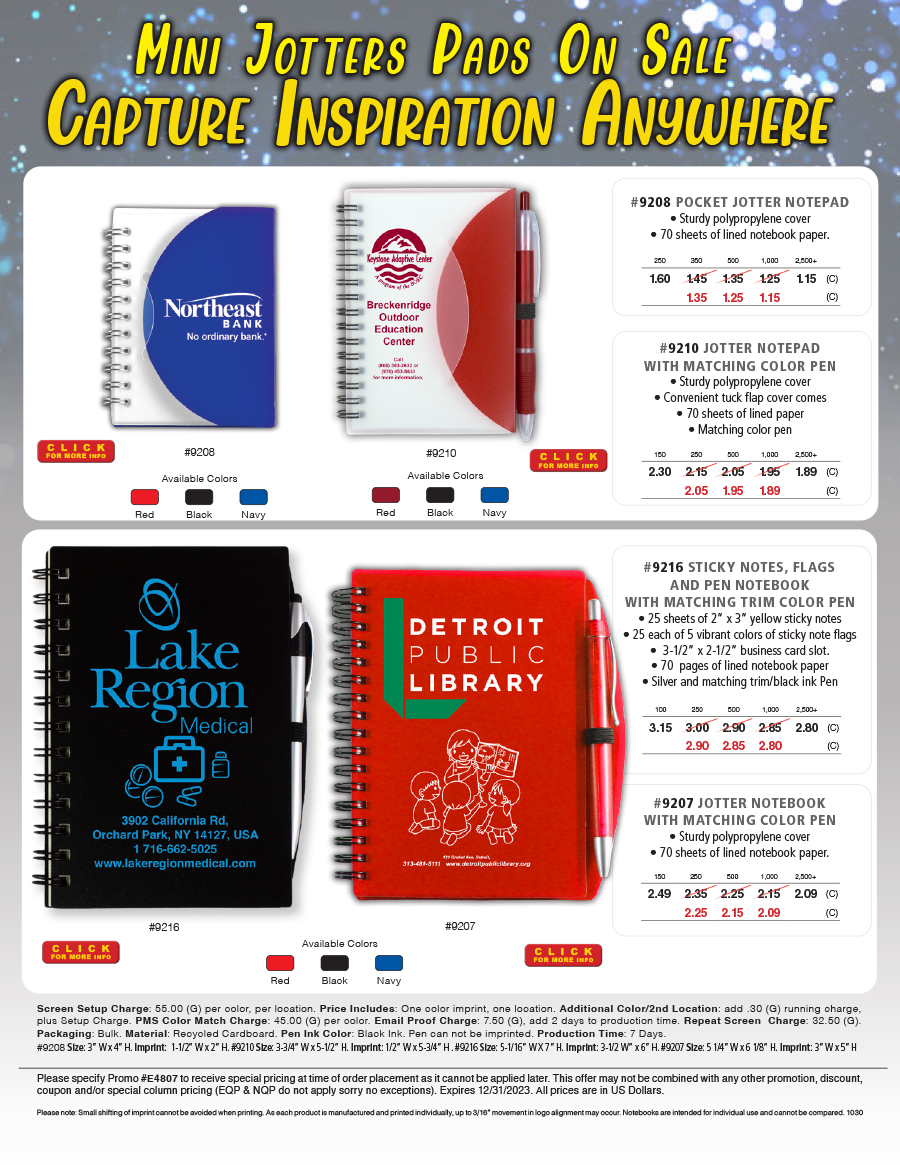 9207 9208 9210 9216 Jotter Pads