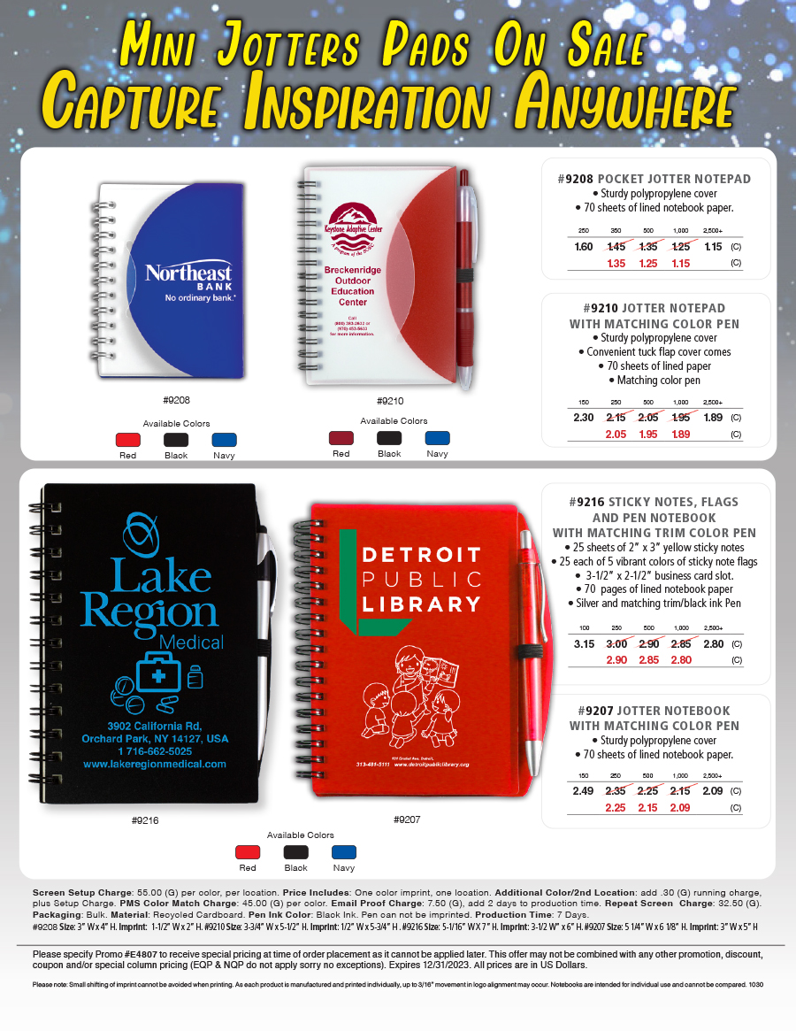 9207 9208 9210 9216 Jotter Pads