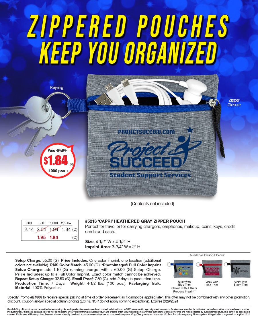 5216 CAPRI - Heathered GRAY Zipper Pouch  