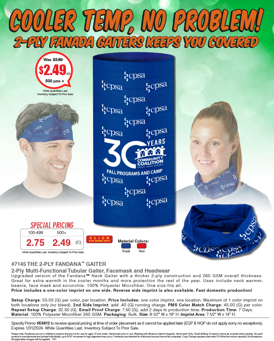 #7145 Domestic The Fandana�  2-Ply Multi-Functional Tubular Head And Neck Wear