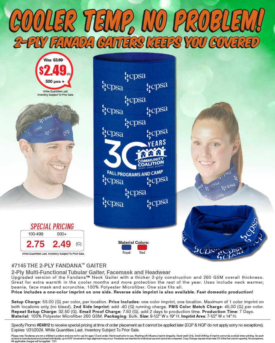 #7145 Domestic The Fandana�  2-Ply Multi-Functional Tubular Head And Neck Wear