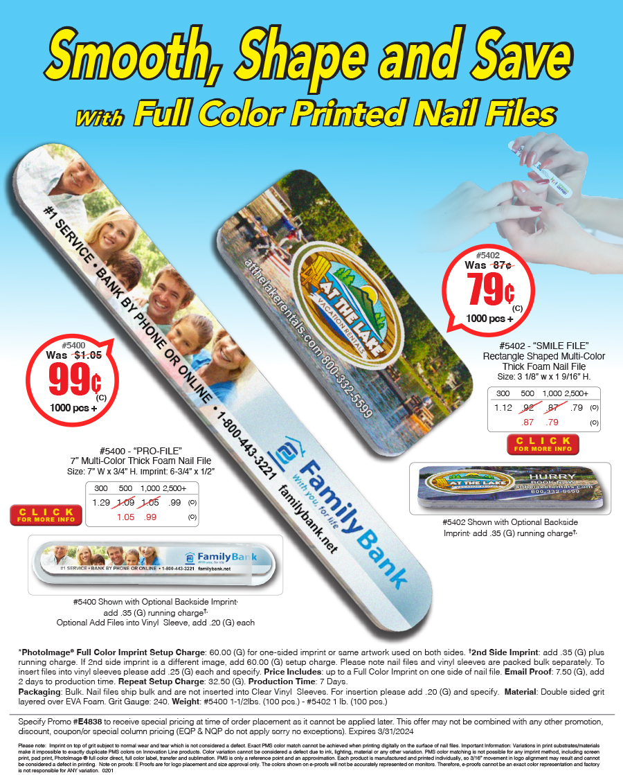 5400 5402 4 Color Process Nail Files