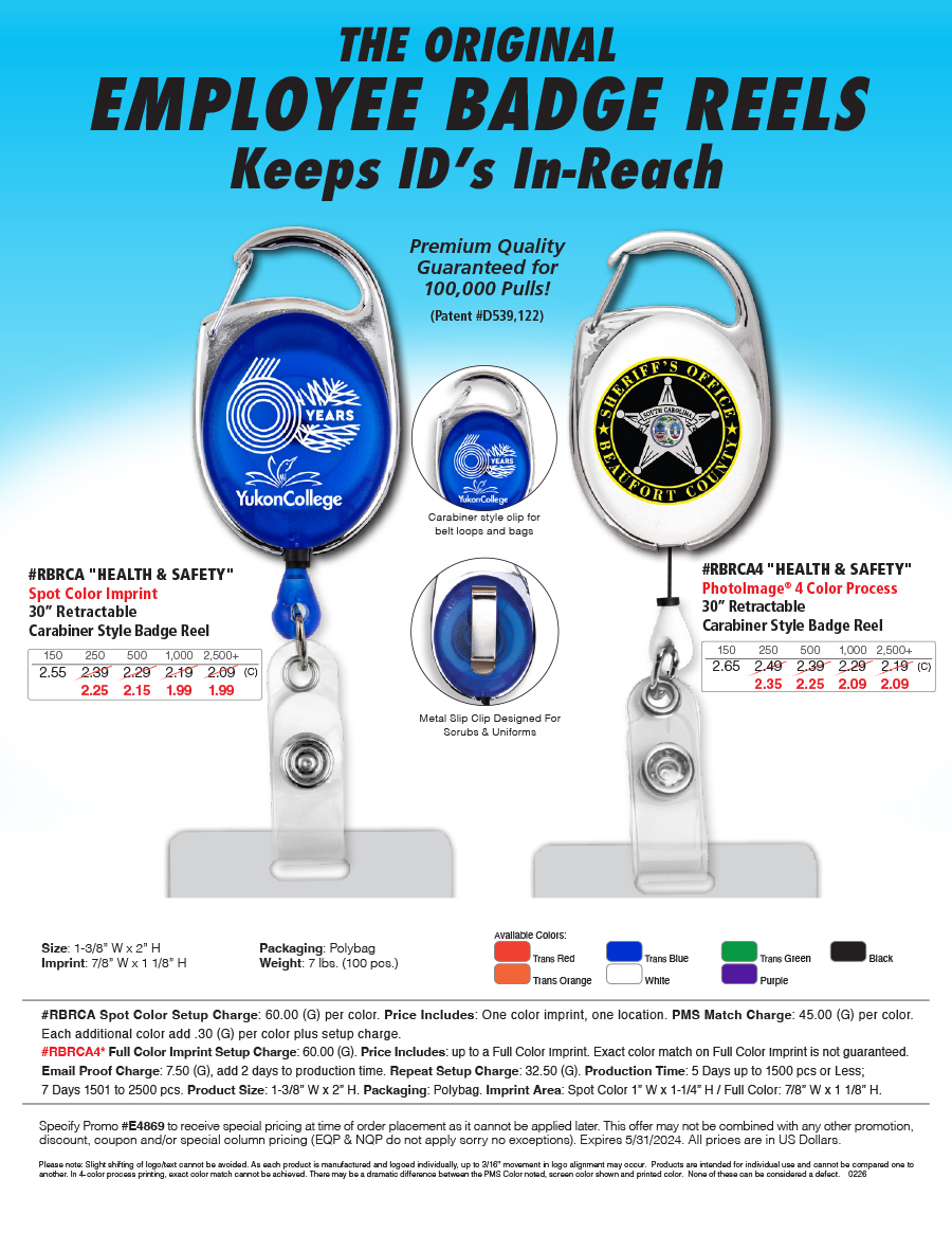 Retractable Carabiner Style Badge Reel