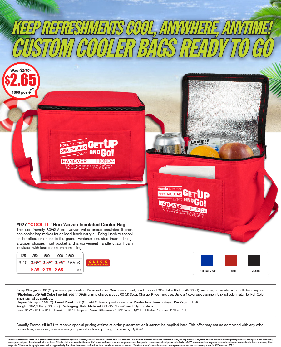 927 80GSM Non-Woven -Cool-it- Insulated Cooler Bag