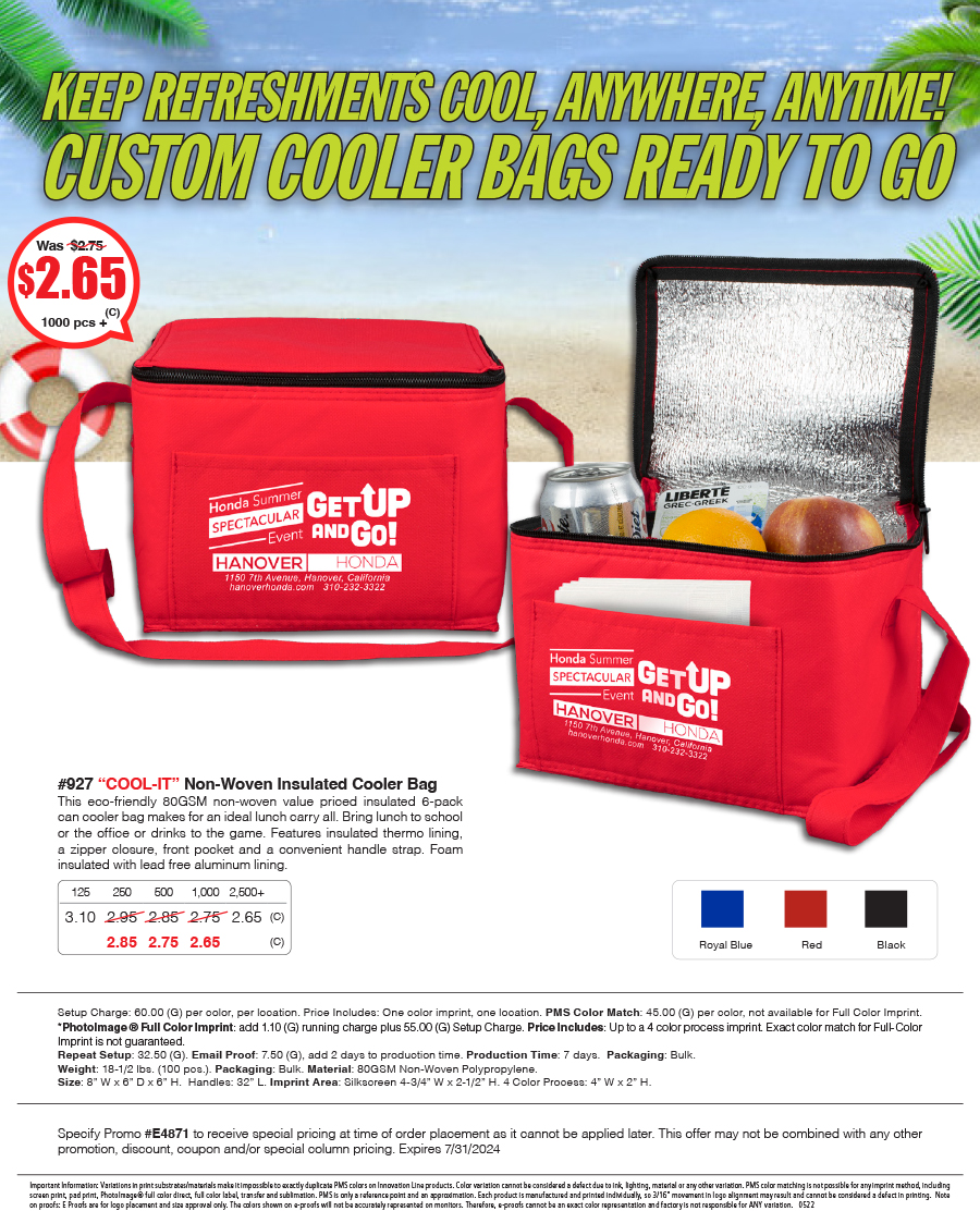 927 80GSM Non-Woven -Cool-it- Insulated Cooler Bag