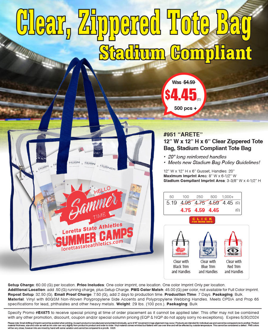 #951 Zippered Clear Stadium Tote