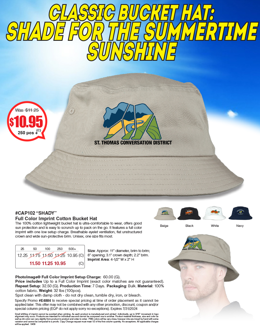CAP102 SHADY - Full Color Imprint Cotton Bucket Hat