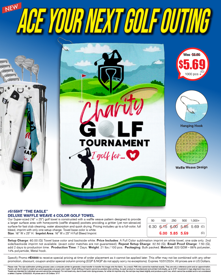 5155HT The Eagle - FULL-COLOR WAFFLE WEAVE GOLF TOWEL