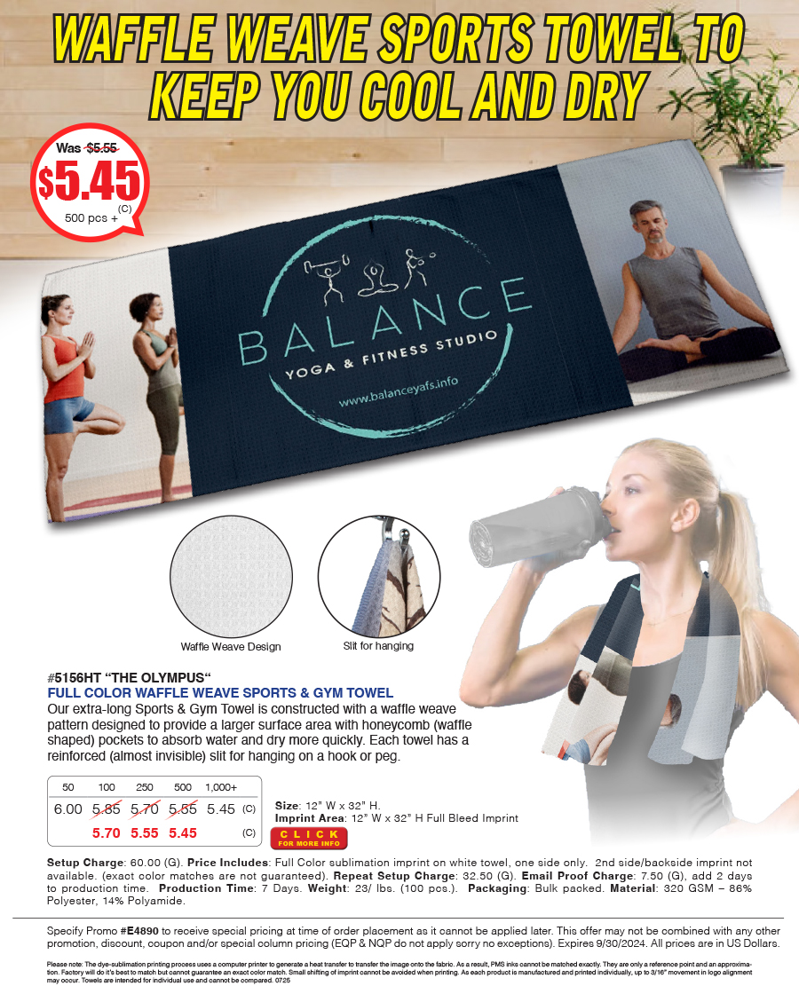 5156HT The Olympus - FULL COLOR Waffle Weave SPORTS & GYM Towel