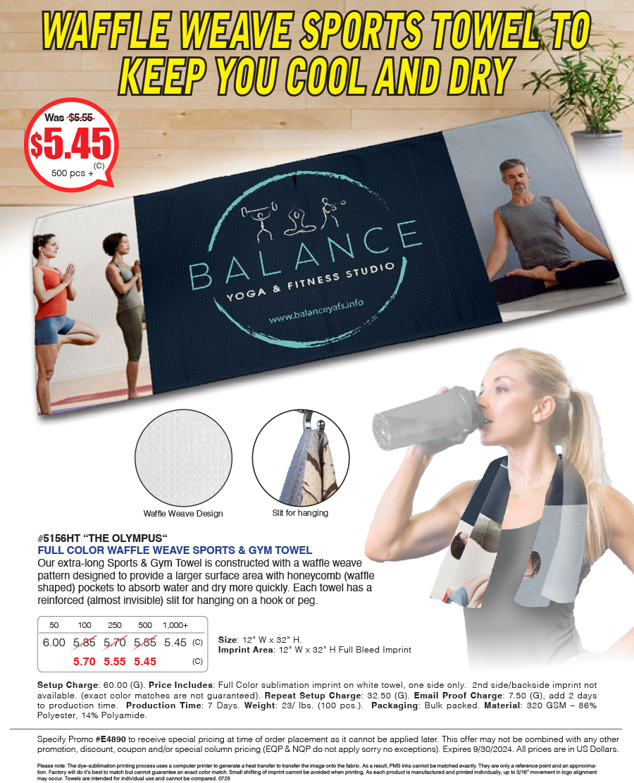 5156HT The Olympus - FULL COLOR Waffle Weave SPORTS & GYM Towel