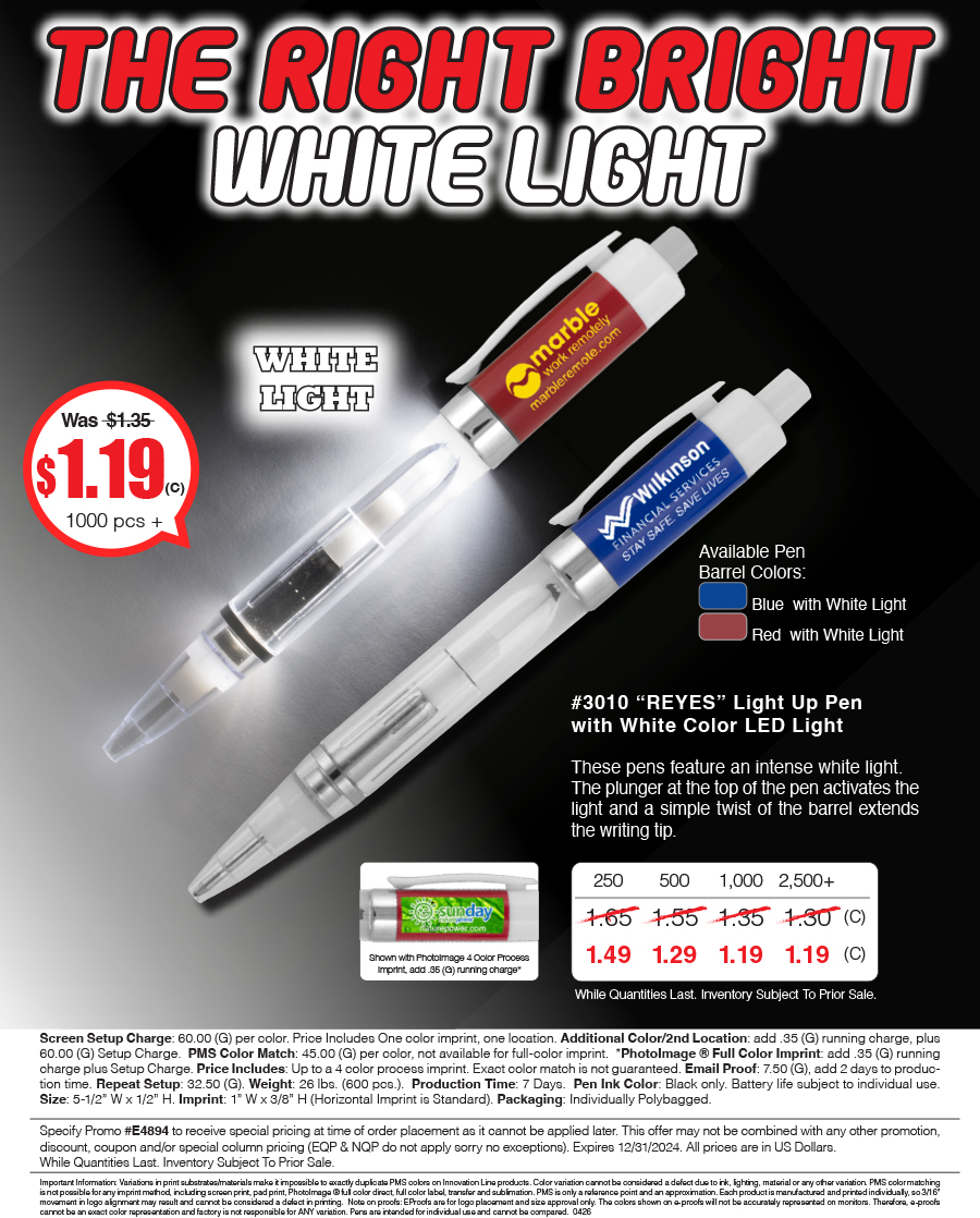 #3010 White Snow Light Up Pen