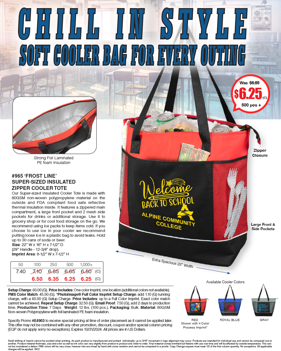 965 Frost Line -  Super-Sized Insulated Zipper Cooler Tote