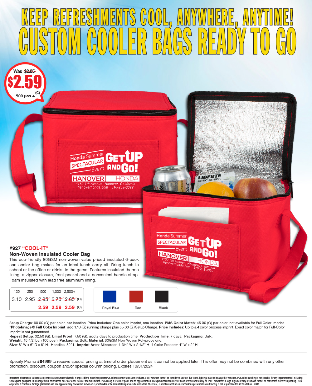 927 80GSM Non-Woven -Cool-it- Insulated Cooler Bag