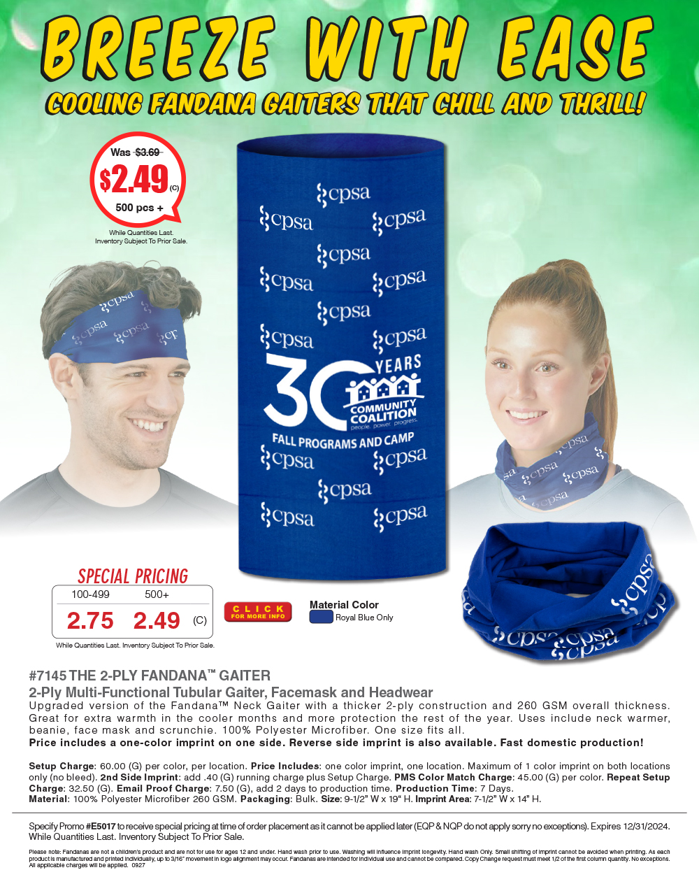 #7145 Domestic The Fandana�  2-Ply Multi-Functional Tubular Head And Neck Wear