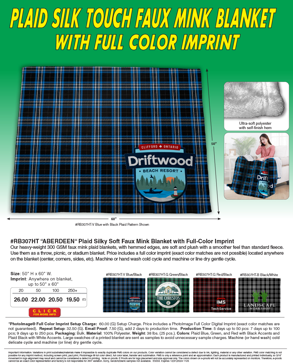 #RB307HT - The Savannah -  Silky Soft Faux Mink Blanket � Full Color