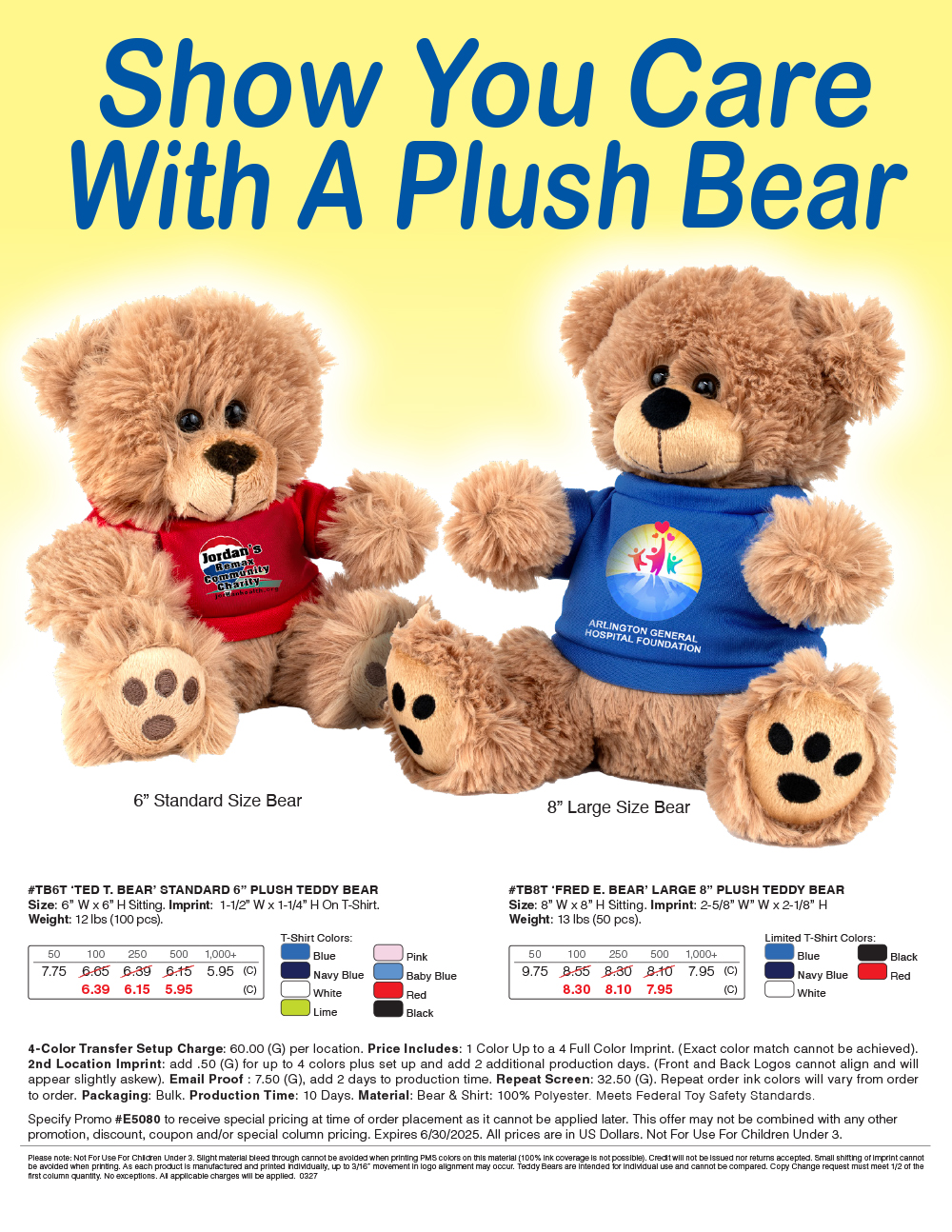 #TB6T  TB8T Plush Teddy Bear with Choice of T-Shirt Color
