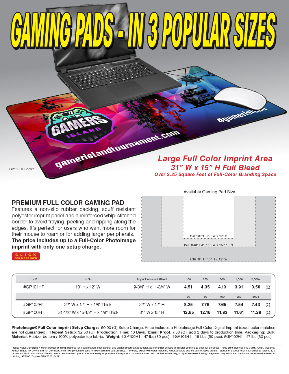 #GP100HT GP101HT GP102HT Gaming Pads In 3 Popular Sizes 