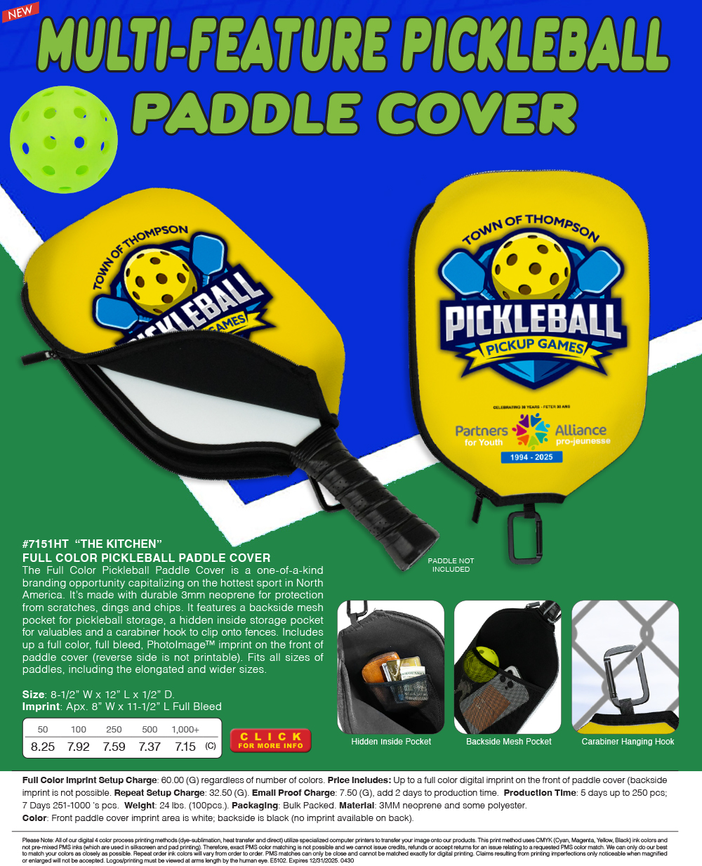 7151HT Full Color Pickleball Paddle Cover