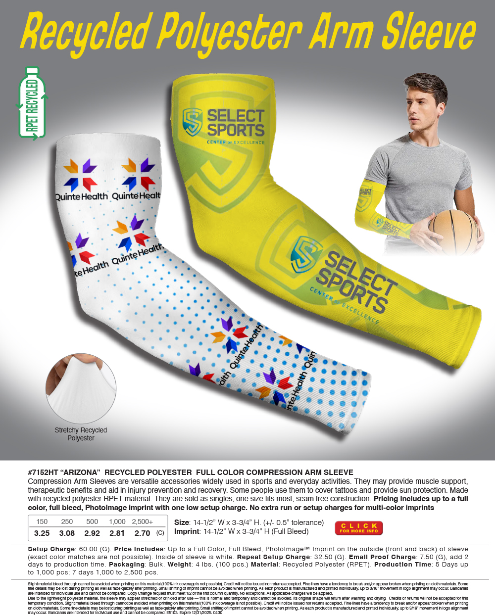 7152HT Recycled Polyester  Full Color Compression Arm Sleeve