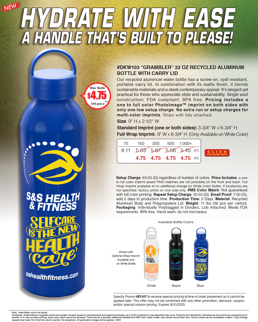 DKW103 GRAMBLER - 22 Oz Recycled Aluminum Bottle With Carry Lid