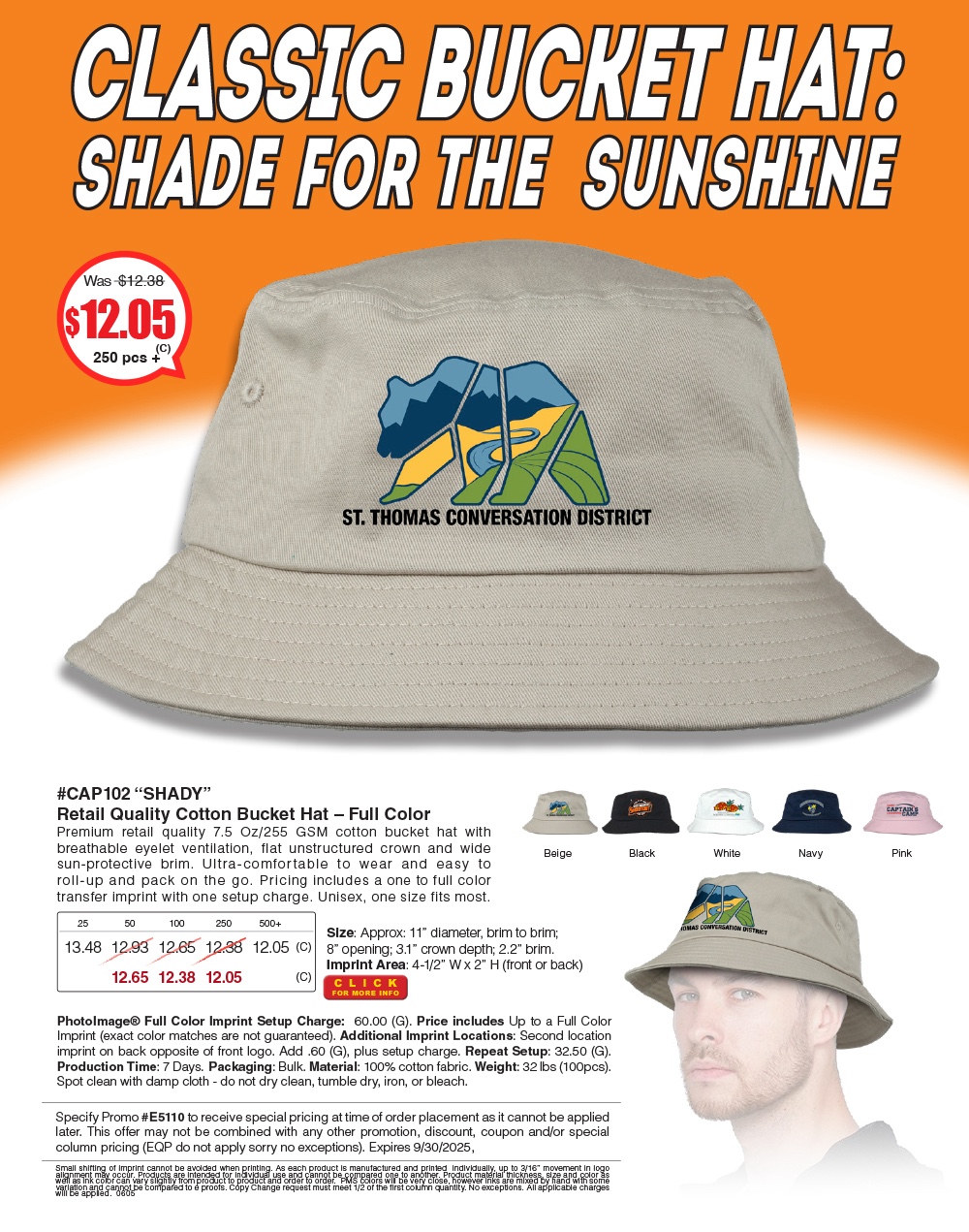 CAP102 SHADY - Full Color Imprint Cotton Bucket Hat