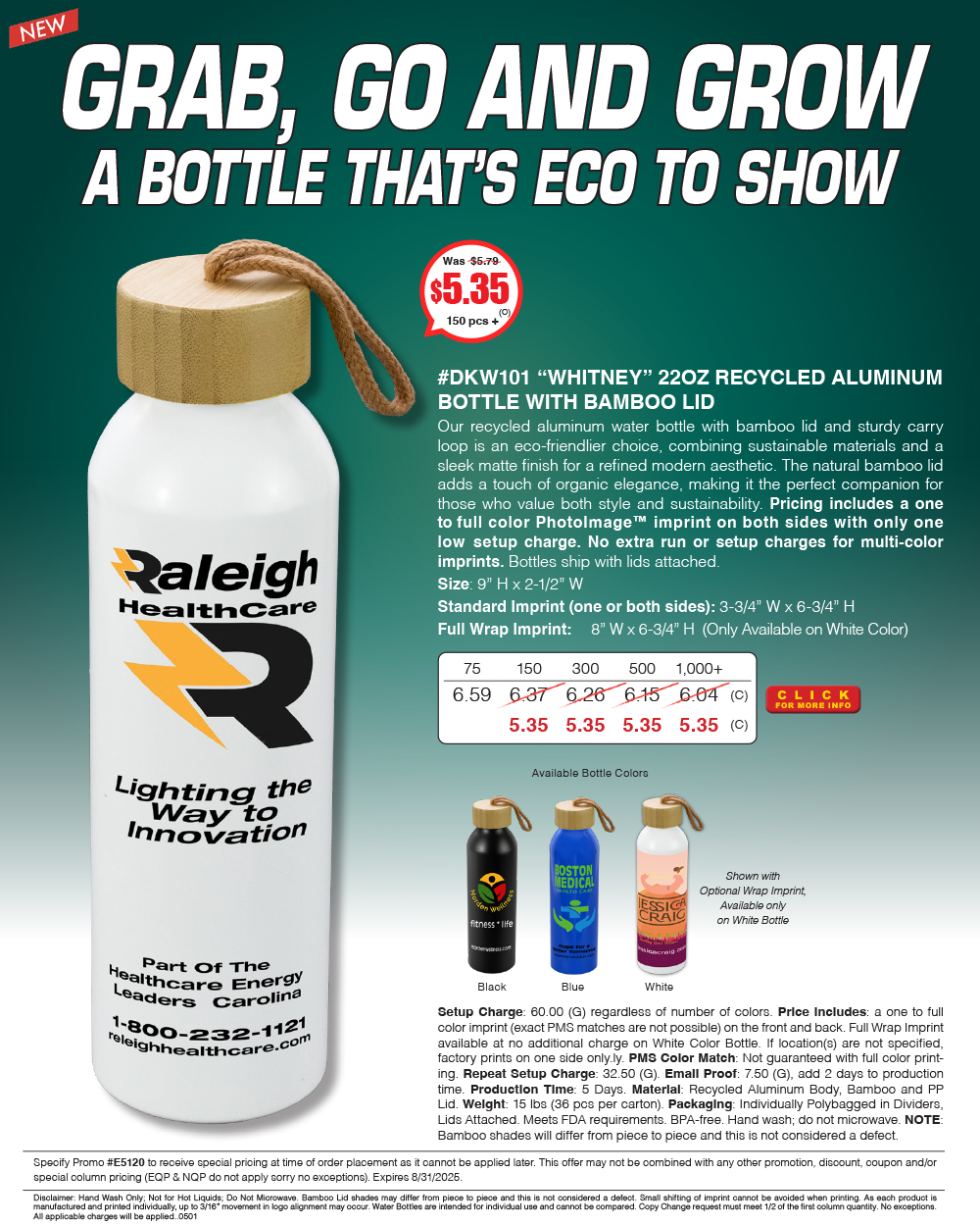 DKW101 WHITNEY - 22OZ RECYCLED ALUMINUM BOTTLE WITH BAMBOO LID