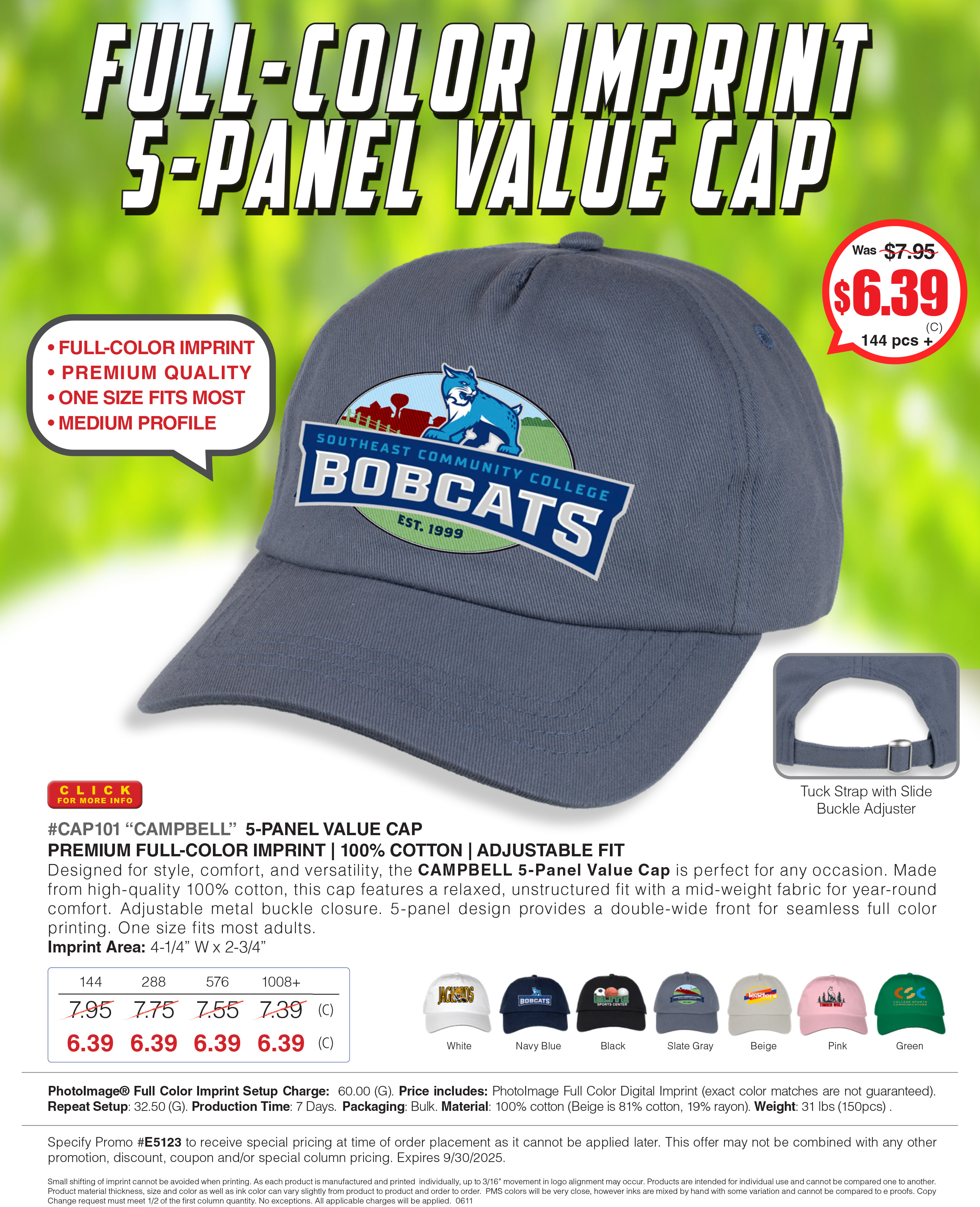 CAP101 5-PANEL VALUE CAP Premium Full-Color Imprint