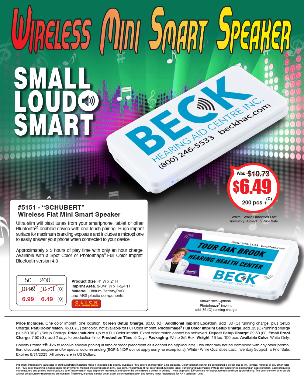 5151 Schubert - Wireless Flat Mini Smart Speaker
