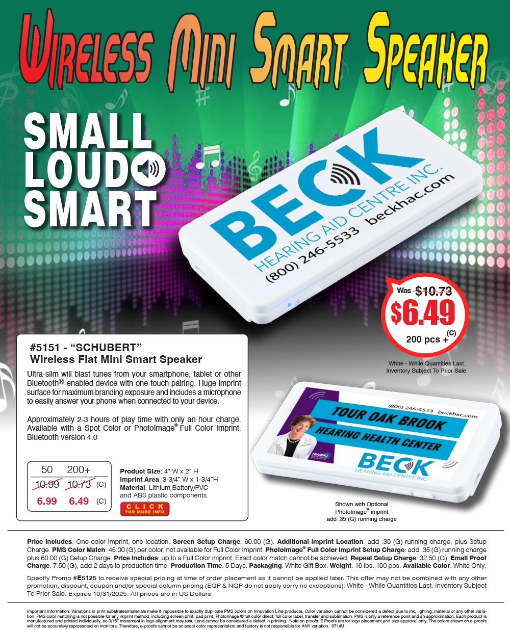 5151 Schubert - Wireless Flat Mini Smart Speaker