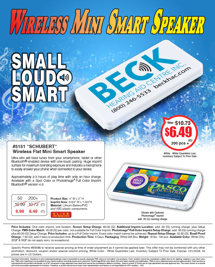 5151 Schubert - Wireless Flat Mini Smart Speaker