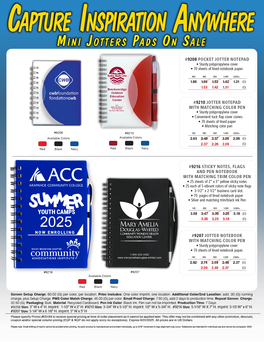 9207 9208 9210 9216 Jotter Pads