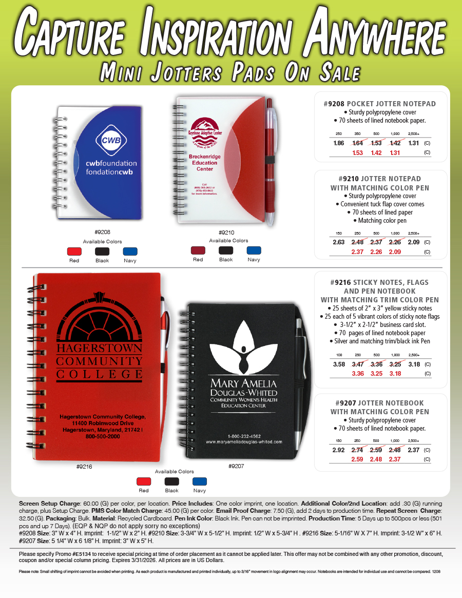 9207 9208 9210 9216 Jotter Pads