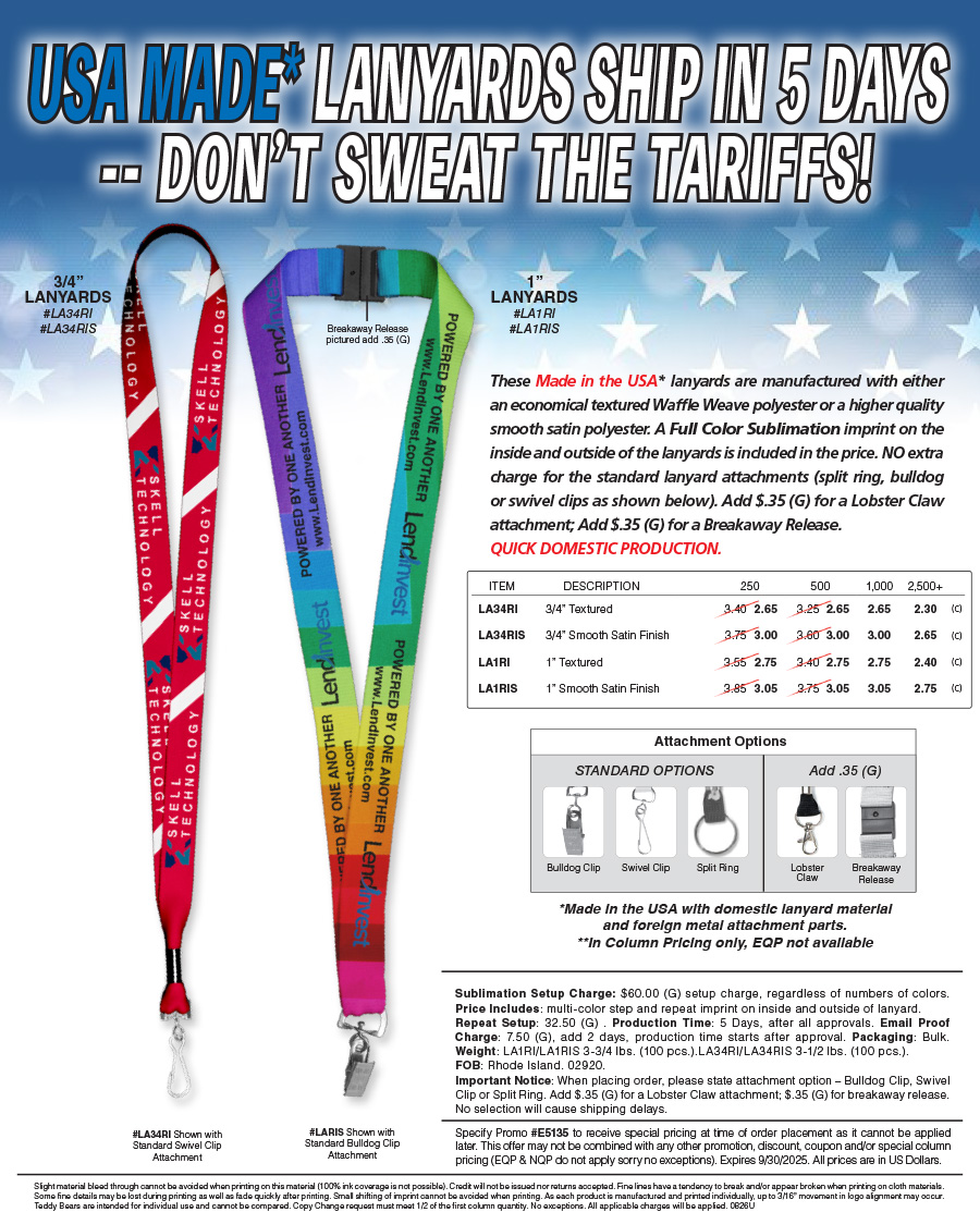 LA34RI/LA34RIS LA1RI/LA1RIS : USA Made Lanyards = No Tariffs
