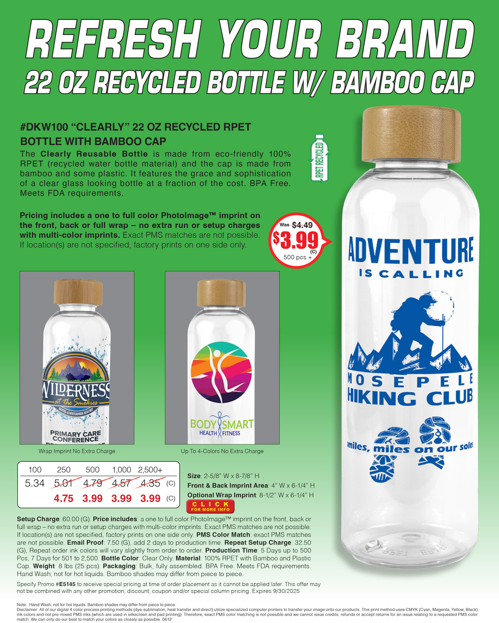 DKW100 22 Oz. RPET Reusable Bottle with Bamboo Cap