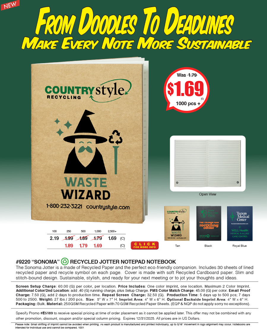 9220 Sonoma - Recycled jotter notepad notebook
