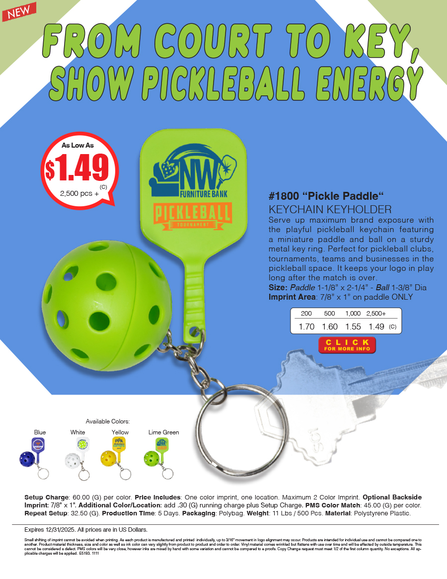 1800 PICKLE Paddle - Pickle Ball Keychain