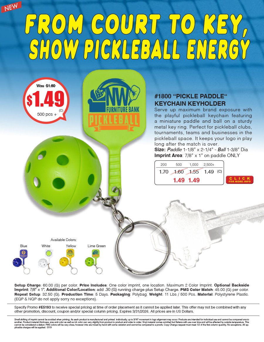 1800 PICKLE Paddle - Pickle Ball Keychain