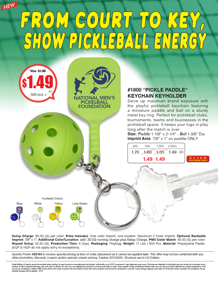 1800 PICKLE Paddle - Pickle Ball Keychain