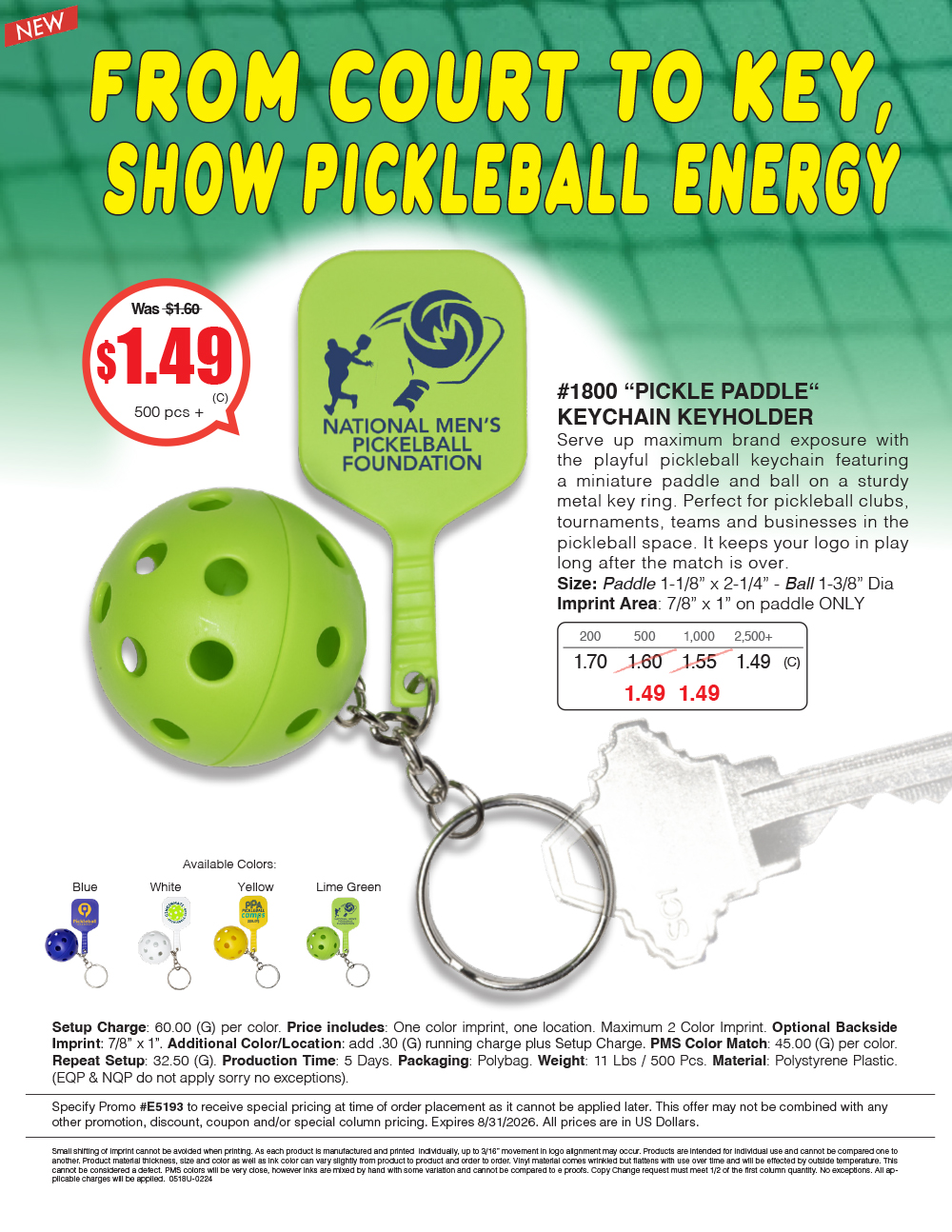 1800 PICKLE Paddle - Pickle Ball Keychain