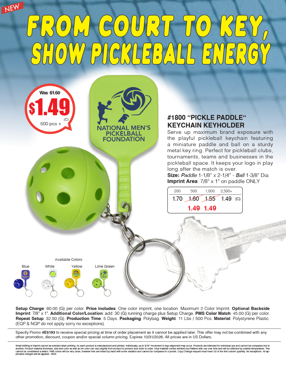 1800 PICKLE Paddle - Pickle Ball Keychain