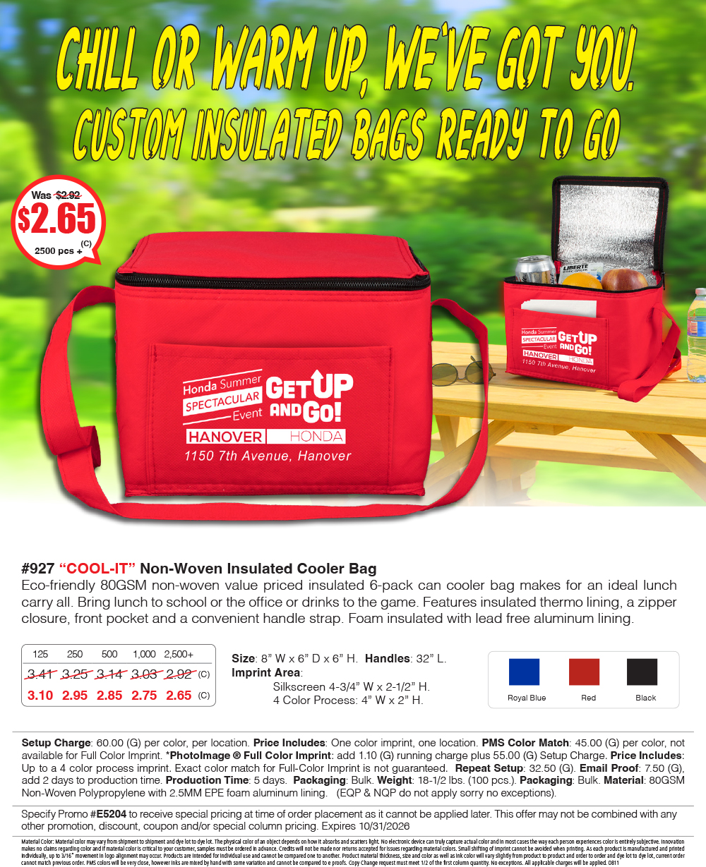 927 80GSM Non-Woven -Cool-it- Insulated Cooler Bag