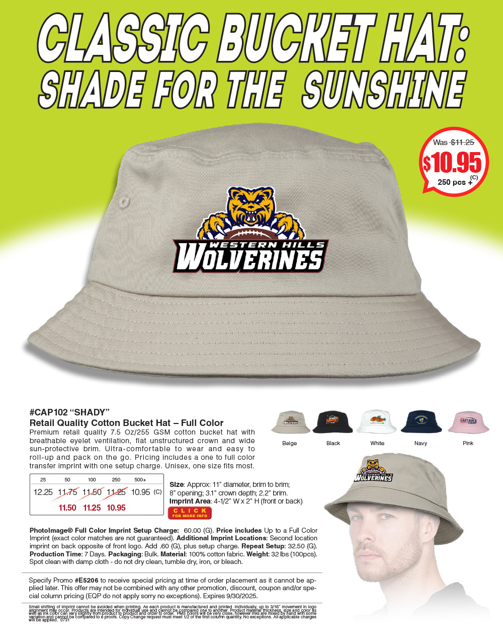 CAP102 SHADY - Full Color Imprint Cotton Bucket Hat