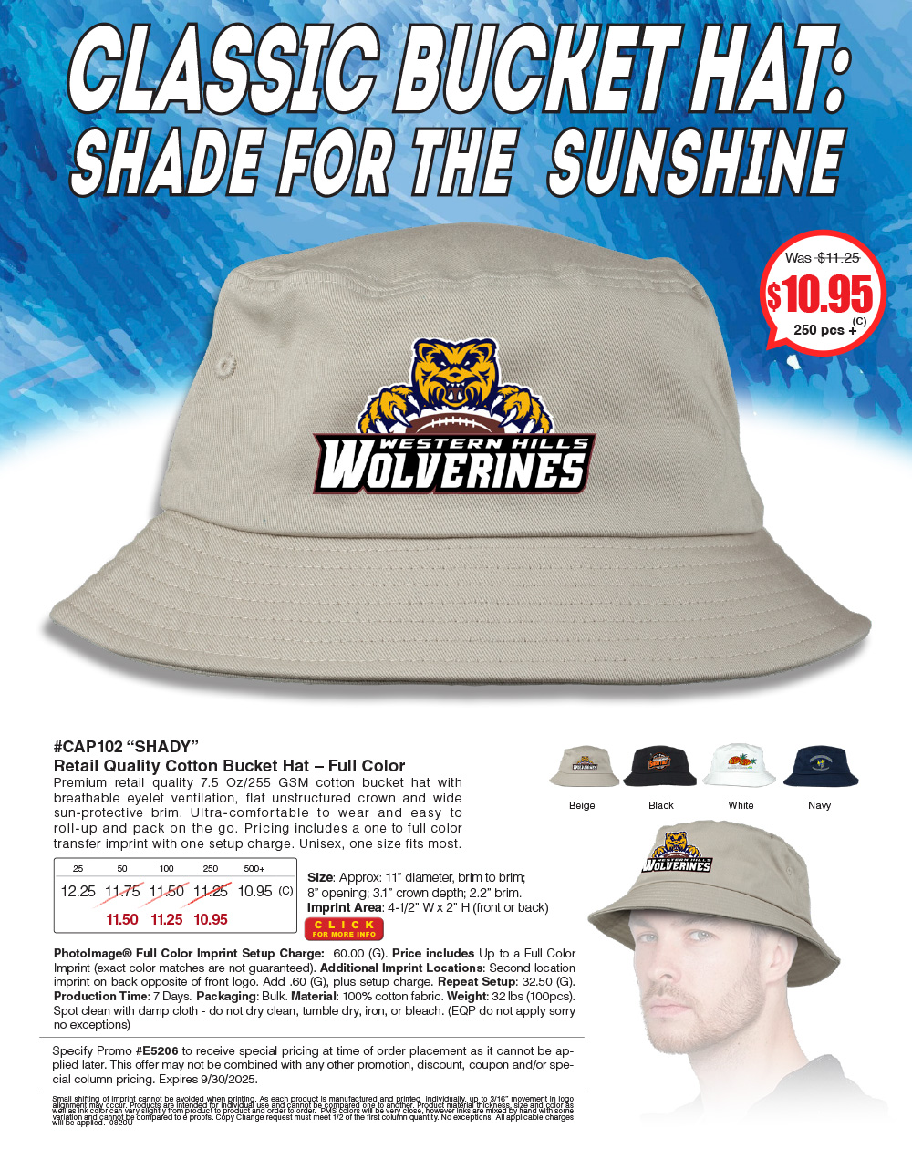 CAP102 SHADY - Full Color Imprint Cotton Bucket Hat