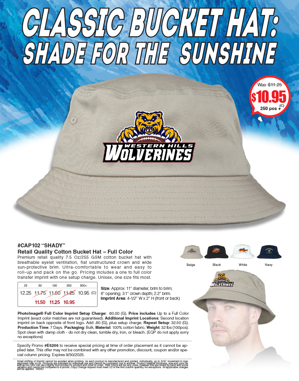 CAP102 SHADY - Full Color Imprint Cotton Bucket Hat