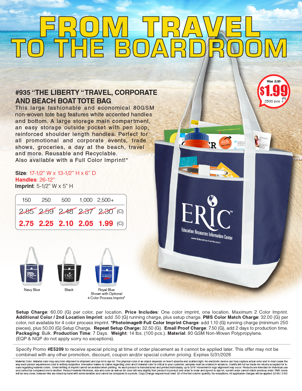 935 Beach-Corporate and Travel Tote Bag 