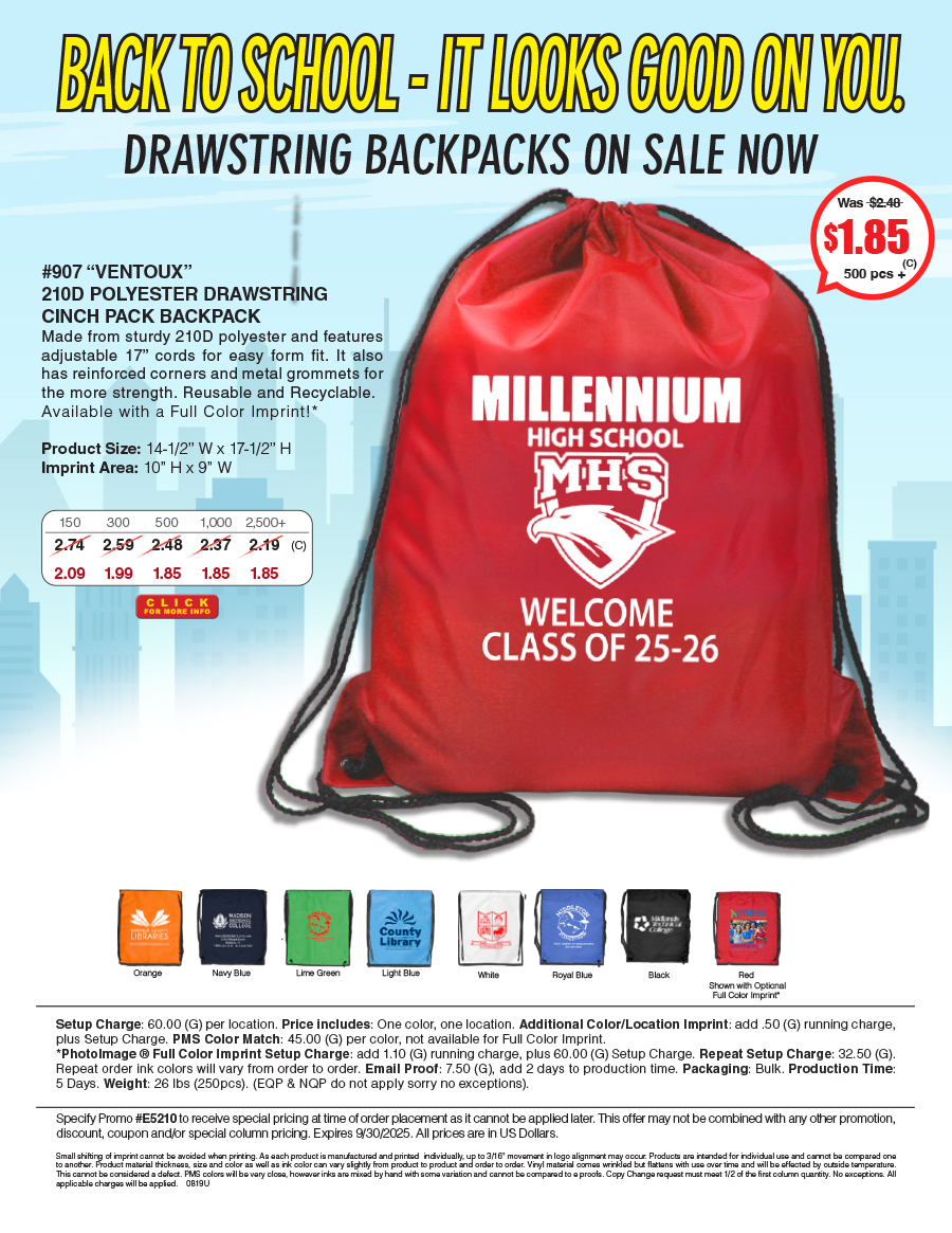 907 210D Polyester Drawstring Cinch Pack Backpack