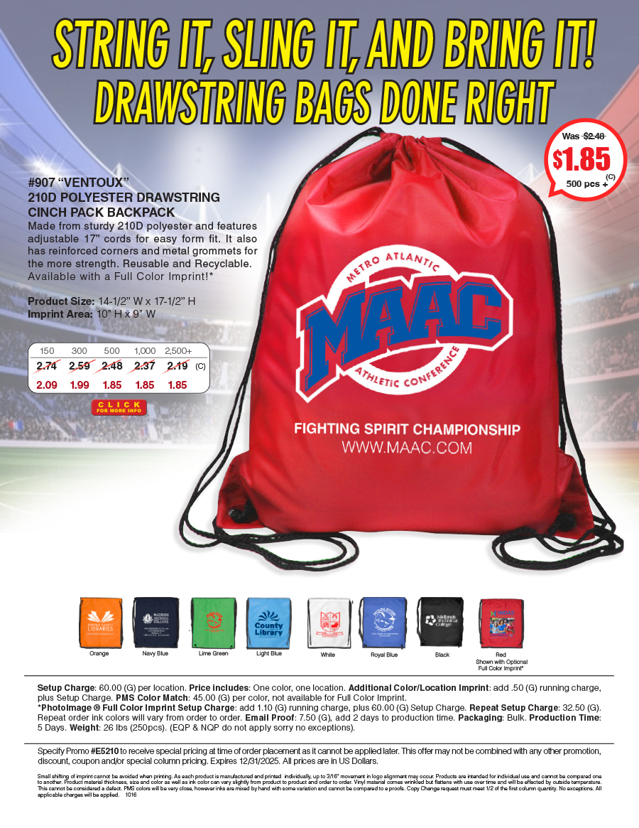 907 210D Polyester Drawstring Cinch Pack Backpack