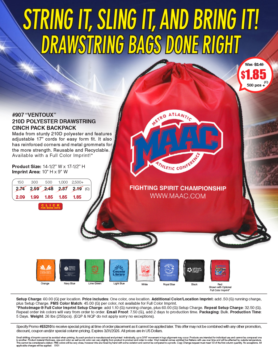 907 210D Polyester Drawstring Cinch Pack Backpack